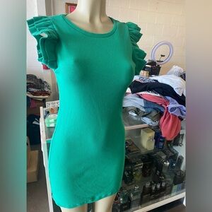Zara Emerald Green Ruffle-Sleeve Midi Dress